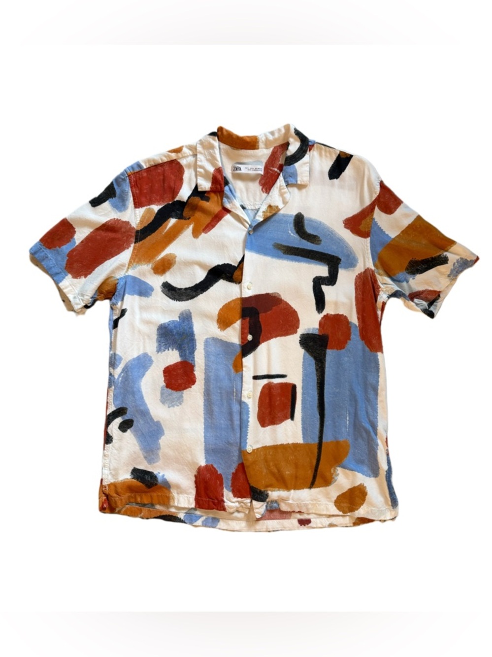 Zara Short-Sleeve Button-Down Shirt - White, Blue, Rust, Black, Tan